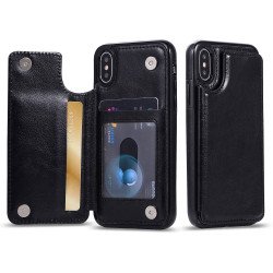 iPhone Xr Flip Book Leather Style Credit Card Case (Black)